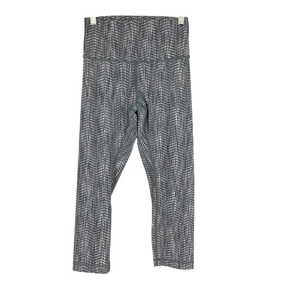Lululemon Wunder Under HR 21" Luon Arrow Jacquard Battleship Silver Spoon Size 6 - Picture 1 of 9
